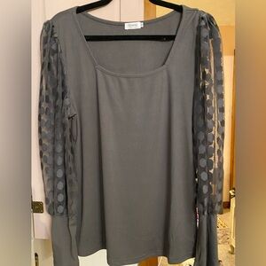 Women’s long sleeve sheer polkadot top Size LG NWOT